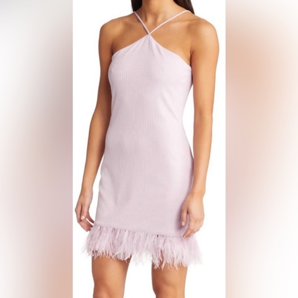NWT Saylor Ainsley Feather Trim Mini Dress - Picture 1 of 5